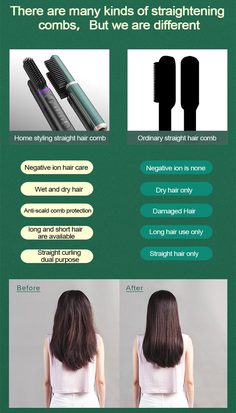 Electric Hair Straightening Brush Fast Heating Hot Comb Brush Negative Ion Hair Straightening Comb.
