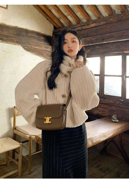 2025 Winter Fashion Stand Collar Warm Plush Short Jacket Women Autumn Retro Street Thickened Loose Harajuku Casual Short Jacket