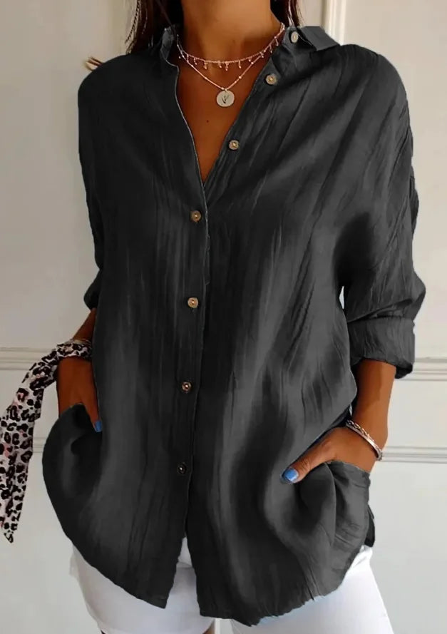 Shirt Women's Lapel Long Sleeve Solid Color Casual Single Breasted New Fashion Brown Black White Shirt Tops Blouses for Female.