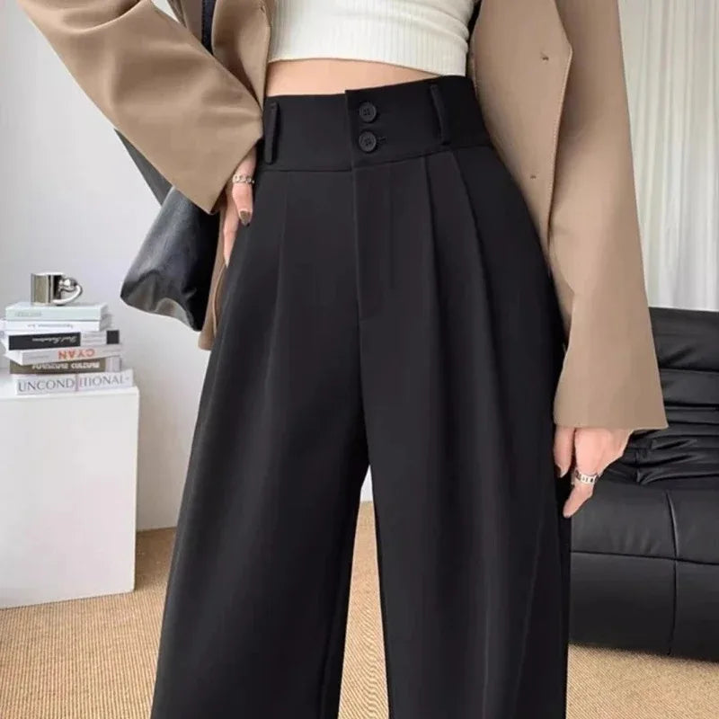 Elegante Breite Bein Hosen Frauen Koreanischen Stil Hohe Taille Schwarz Baggy Hosen Büro Damen Mode Lose Anzug Hosen Streetwear.