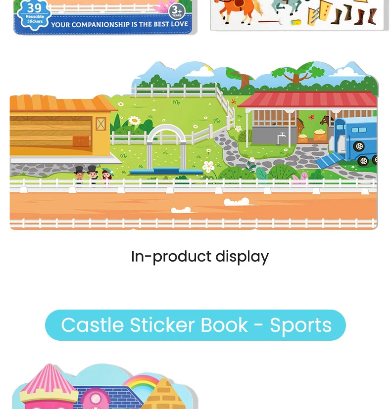 Kids' Reusable Castle Jelly Sticker Book Multi-Theme DIY Creative Jelly Stickers Portable Quiet Busy Book Montessori Sticker Toy