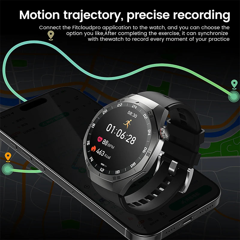 2025New For Android and ios Smart Watch Men AMOLED Screen GPS Motion trajectory Heart Rate Bluetooth Calls SmartWatch Waterproof.