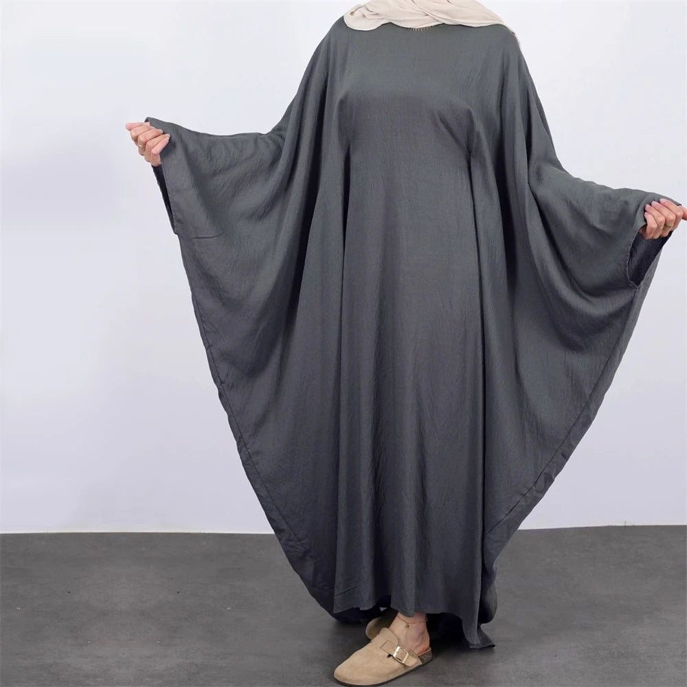 Ramadan Eid Soft Crepe Khimar Batwing Abaya Dubai Islam Muslim Modest African Dresses For Women Kaftan Kebaya Robe Femme Musulma.