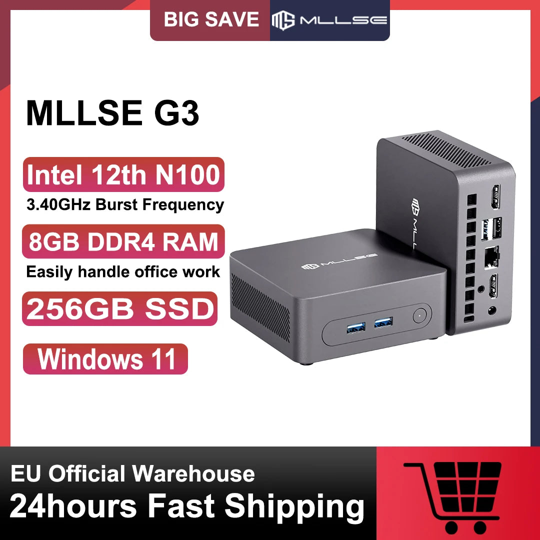 MLLSE G3 Mini PC Intel 12th Alder Lake N100 DDR4 8GB RAM 256GB ROM WiFi 5 BT4.2 Windows 11 Pro Desktop Computer  HDMI*2.
