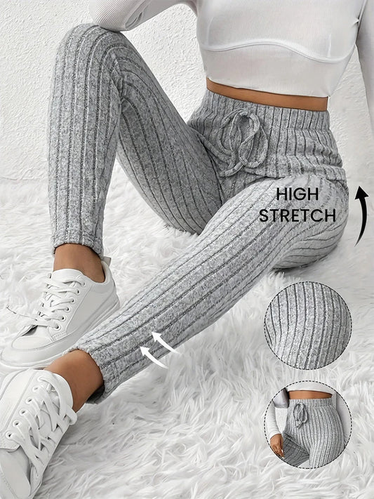 Lässige, dehnbare Damen-Leggings mit Kordelzug für jeden Tag, hohe Taille, einfarbig, atmungsaktiv, Sport-Leggings, weich, bequem.