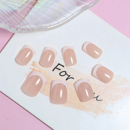 24pcs/set short square fake nails for women cute bride heart white french tips faux ongles y2k press on false nail supplies.