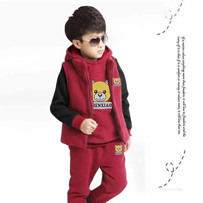 2024 Boys Padded Warm Set Children's Hooded Cartoon Solid Colour 3 Pcs Autumn Winter New Girls Sweatshirt Cute Casual Suit 4-12Y.