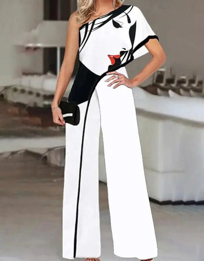 Fashionable Printed Pattern Wide Leg Pants Jumpsuit Independent Station Cross Border Spring Summer Women's Clothing