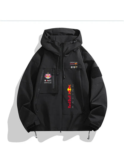 Spring 2025 Motorcycle Jacket, Red Bull Logo Printed Jacket, Men's Autumn Zipper Jacket, Men's Red Bull Logo , S-3XL.