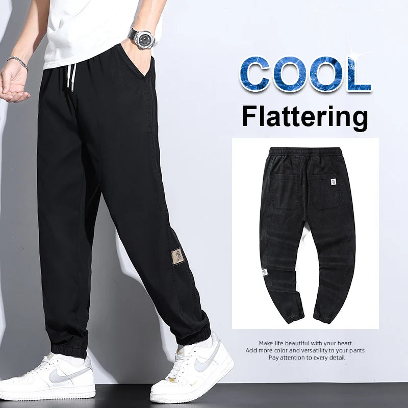Men's Lyocell Loose Cuffed Tapered Pants 2025 Summer Autumn Comfortable Breathable Casual Long Pants Plus Size 5XL.