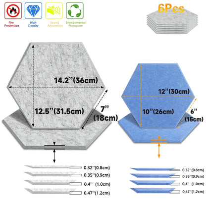 Sound Absorbing Wall Panels Hexagon 6 Pcs Bedroom Acoustic Insulation Sound-absorbing Panels Decor Acoustic Absorption Panel