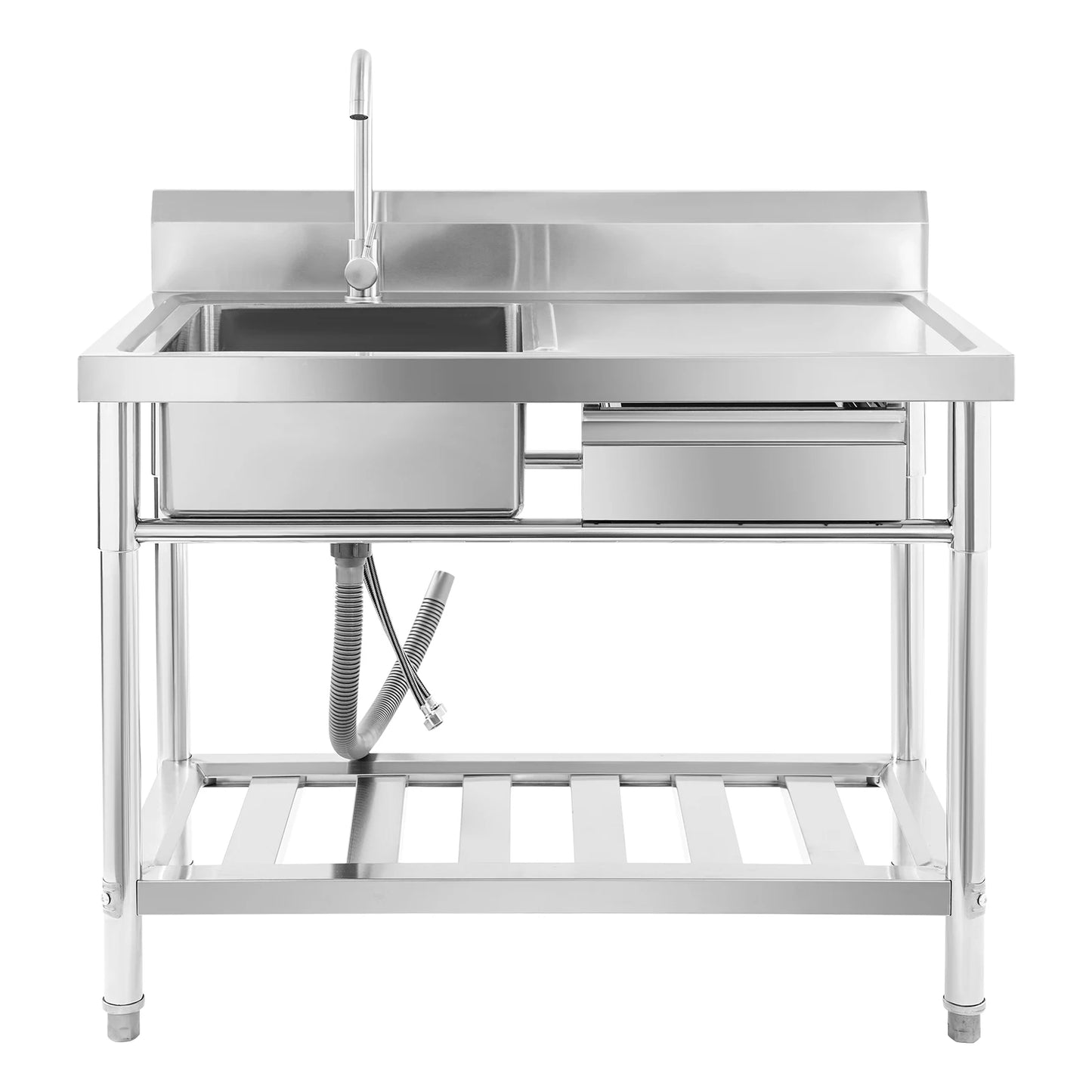 Verdicktes Edelstahl-Spülbecken mit Wasserhahn und Schublade, 150 kg Tragkraft 100 x 60 x 80 cm, für Küche, Restaurant, Wäsche, Garage