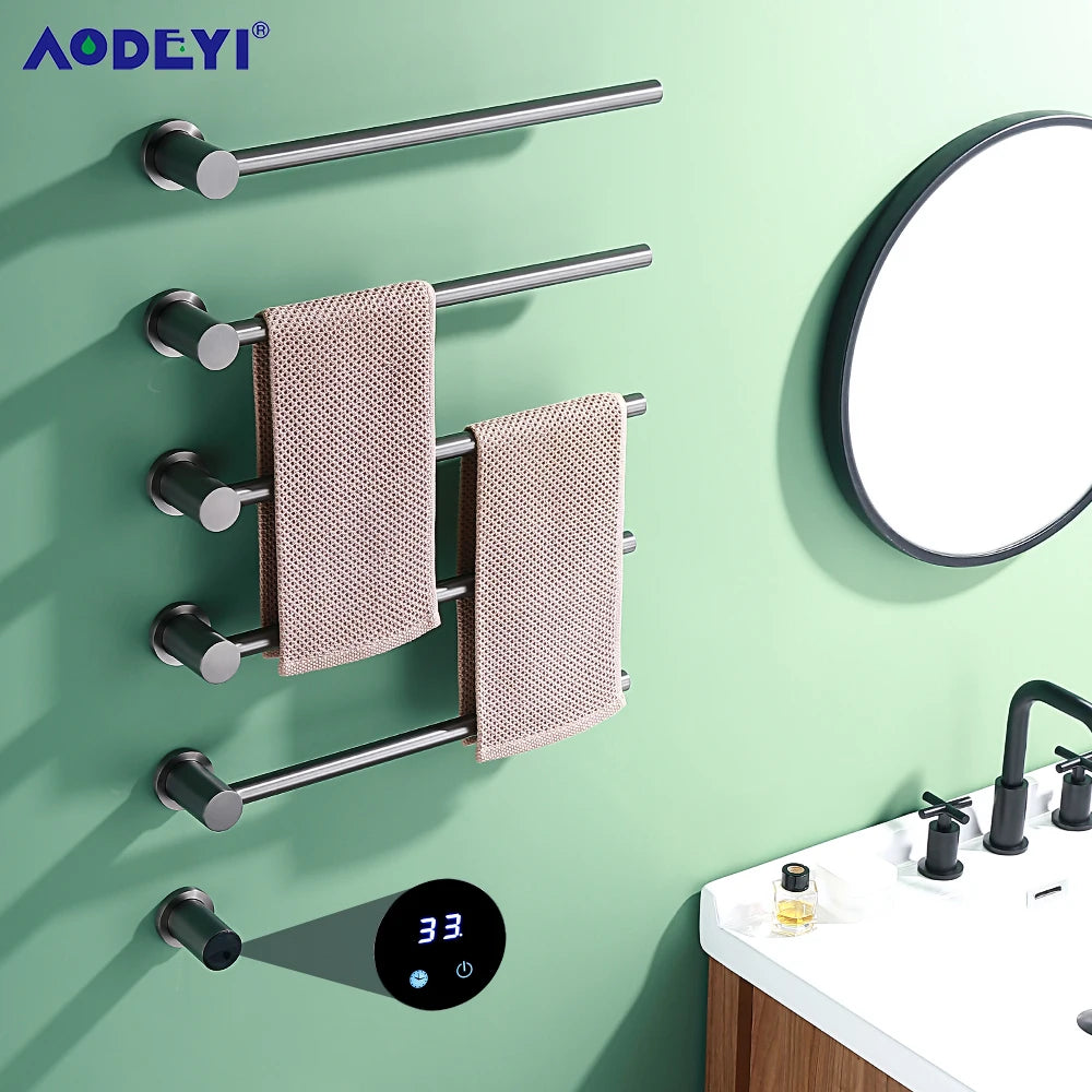 Bathroom Electric Heated Towel Rail Warmer Digital Display Temperature Time Control Smart Home Concealed Bar 304 Stainless Steel.