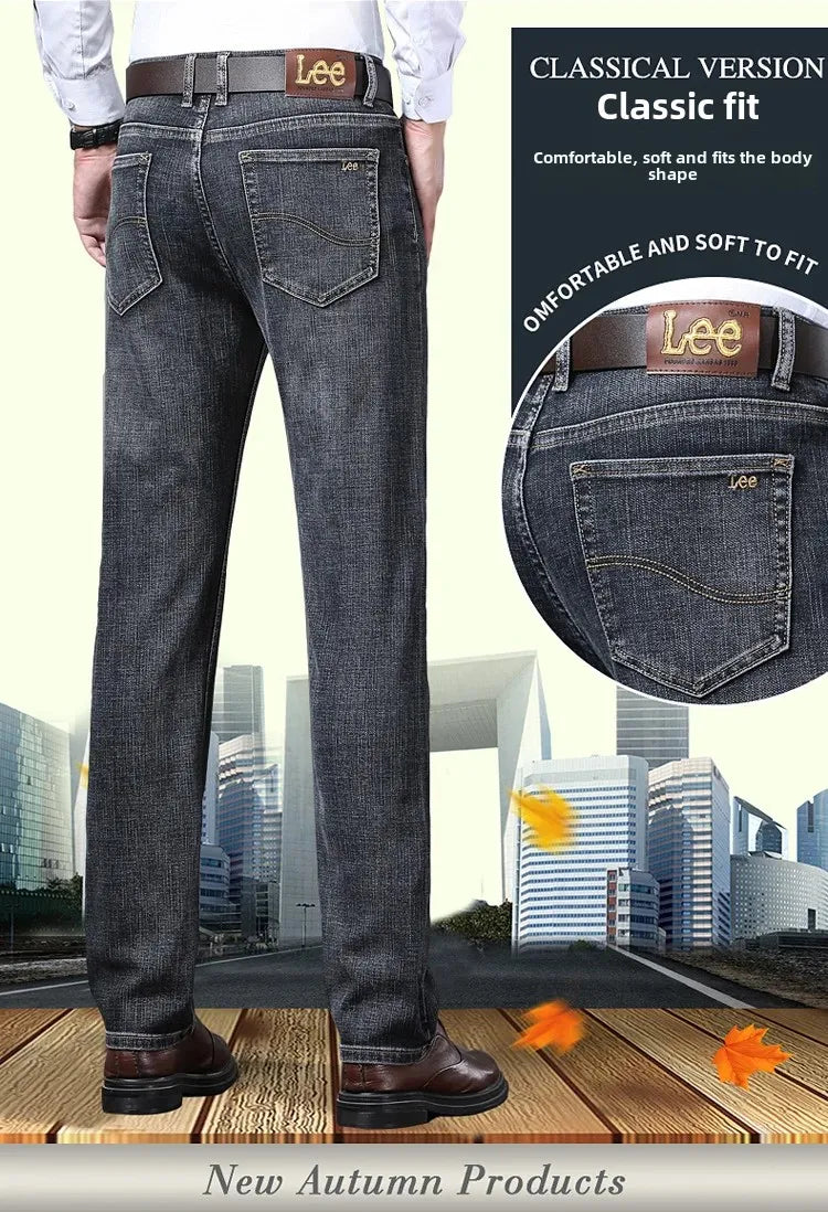 Lee Dex Jeans Herren Herbst/Winter Dicke, gerade Beine, lockere Passform, lässige Business-Hose, schlankmachend, glättet Ihre Silhouette-Hose.