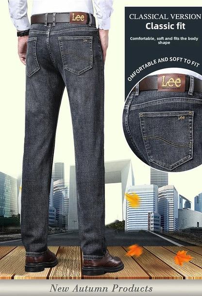 Lee Dex Jeans Herren Herbst/Winter Dicke, gerade Beine, lockere Passform, lässige Business-Hose, schlankmachend, glättet Ihre Silhouette-Hose.