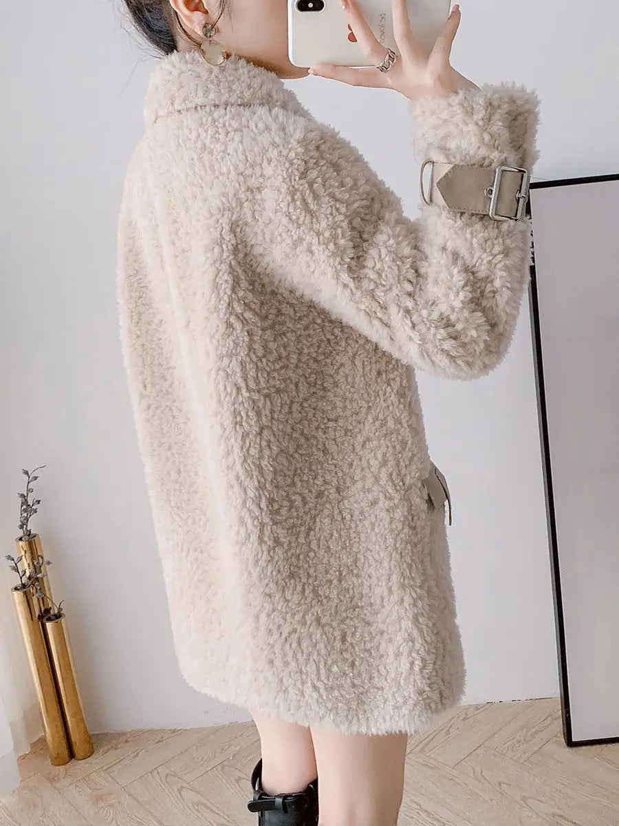 Neue 2024 Winter frauen Imitieren lammwolle Jacke Weibliche Mäntel Mid Lange Samt Verdicken Harajuku Warme Vintage Damen Outwear Tops.