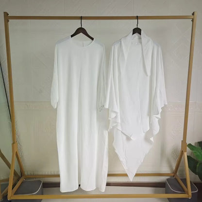 Eid Muslim Women Long Khimar 2 Piece Set Abaya Dress Prayer Garment Hijab Full Cover Islamic Ramadan Kaftan Djellaba 2023