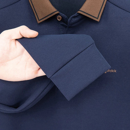 Men's Polo Shirt Long Sleeve Luxury Brand Autumn Winter Lapel Collar Button Business Casual Classic Office Warm T-shirt Menswear.