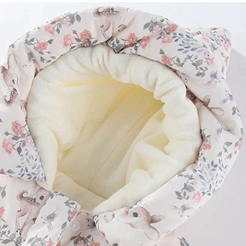 Body für Neugeborene und Mädchen, verdickter, wasserdichter, bedruckter Schneeanzug, 0–24 Monate, Kleinkind-Jungen-Overall mit Kapuze, warmes Winter-Einteiler-Outfit.