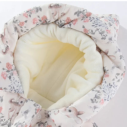 Body für Neugeborene und Mädchen, verdickter, wasserdichter, bedruckter Schneeanzug, 0–24 Monate, Kleinkind-Jungen-Overall mit Kapuze, warmes Winter-Einteiler-Outfit.