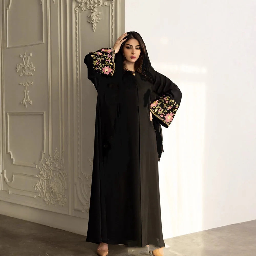 Eid Frauen Muslimischen Abaya Kleid Stickerei Strickjacke Kaftan Party Jalabiya Ramadan Lange Abayas Vestidos Largos Arabischen Lange Robe.