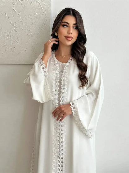 White Open Kimono Abaya Dubai Luxury 2024 Muslim Lace Abayas For Women Kaftan Dress Kebaya Islamic Clothing Robe Femme Musulmane.