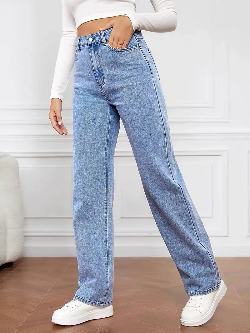 Women's Hot Sale High Waist Stretch Washed Denim Fashionable Straight Jeans Women's Pants women jeans black pants woman clothing.