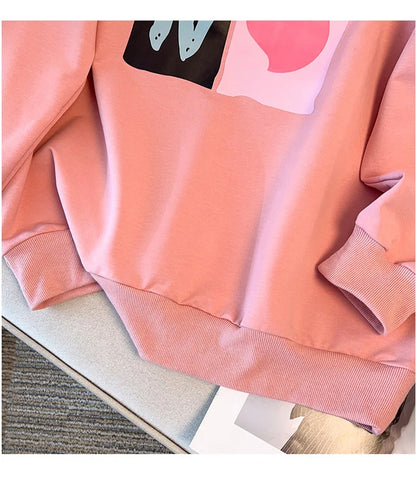175kg plus size Damen büste Frühling Herbst lose Langarm bedrucktes Sweatshirt Top schwarz rosa 6xl 7xl 8xl 9xl 10xl 11xl