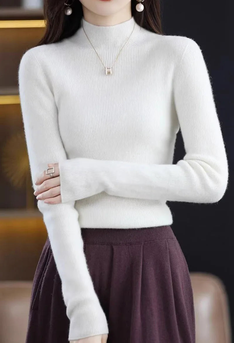 Solide Hälfte Rollkragen Stricken Pullover Frauen Herbst Winter Koreanische Langarm Pullover Mode Alle Spiel Dicke Warme Dünne Jumper Neue.