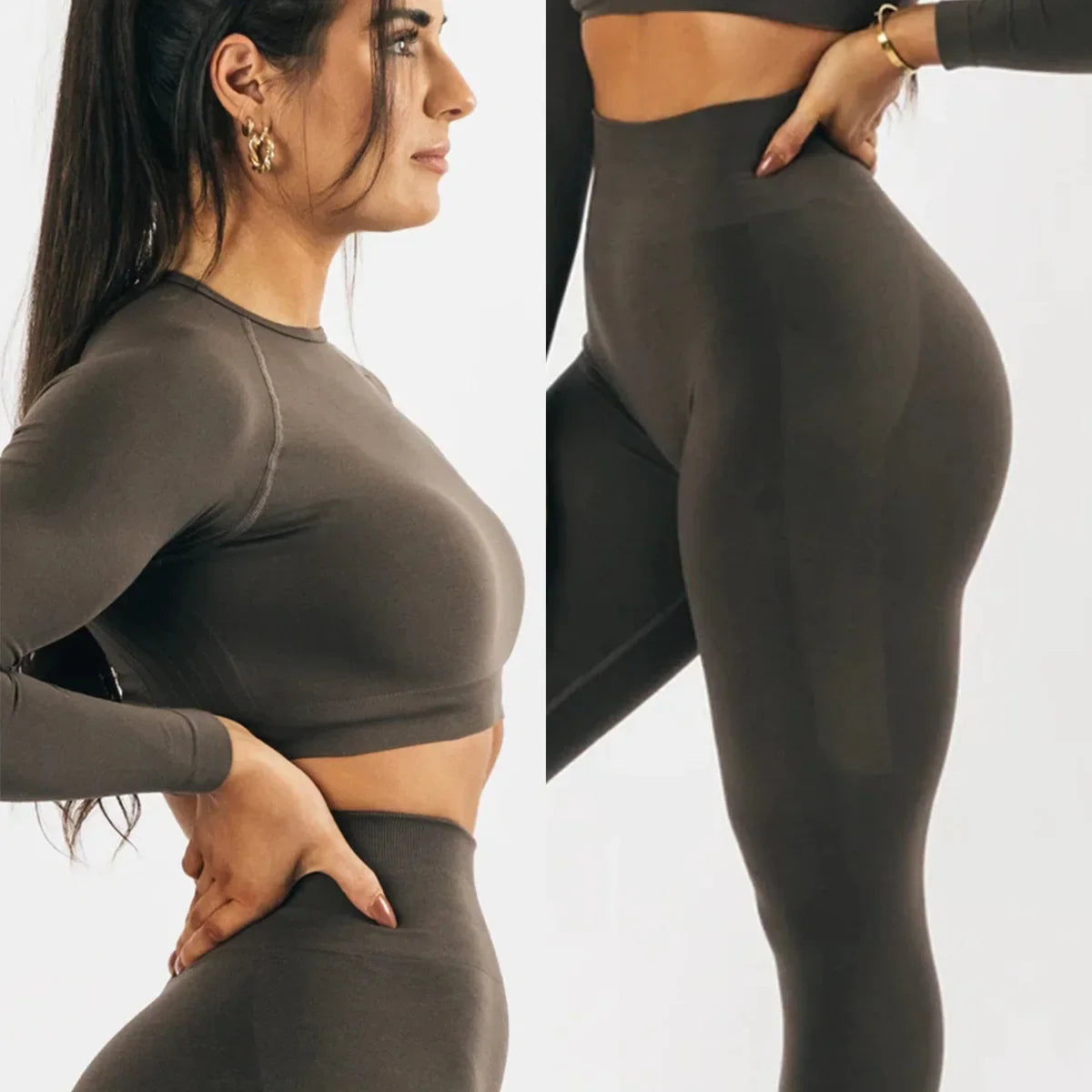 Plus Size Seamless High-Waisted Yoga Suit Long Sleeve Quick Dry Fitness Apparel Women's Promoting Legs Slimming Sportswear.