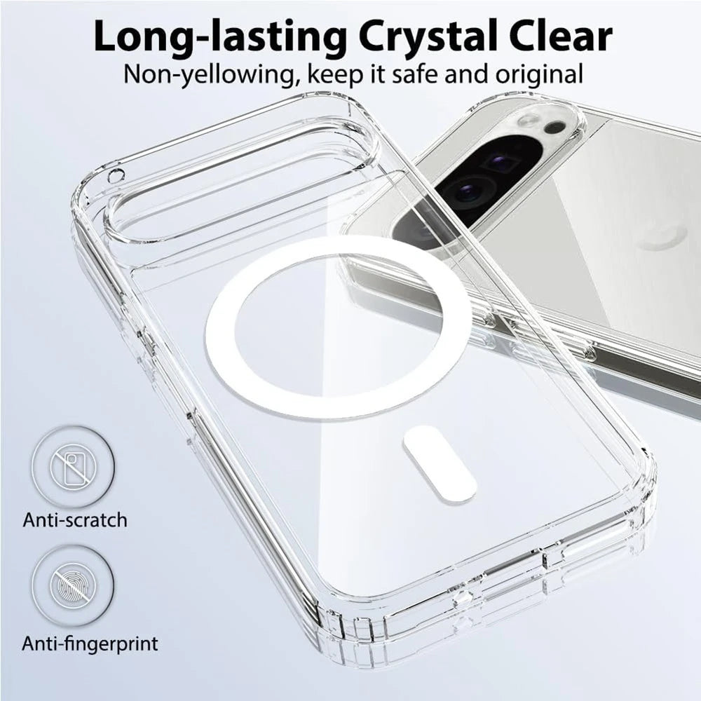 Luxury Transparent Magsafe Magnetic Case for Google Pixel 9A 10 9 8 7 6 Pro 9 Pro XL 8A 7A 6A Wireless Charging Clear TPU Cover.
