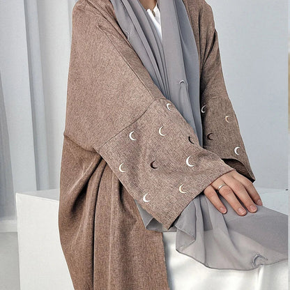 2025 Ramadan Khimar Abaya Saudi-Arabien Türkei Islam Stickerei Mond Muslimischen Strickjacke Kleid Gebet Kleidung Kleider Für Frauen.