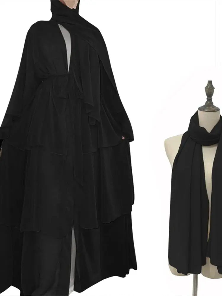 Summer Open Chiffon Khimar Kimono Abaya Dubai Luxury 2024 Muslim Sets Modest Kaftan Hijab Dresses For Women Islam Kebaya Damen