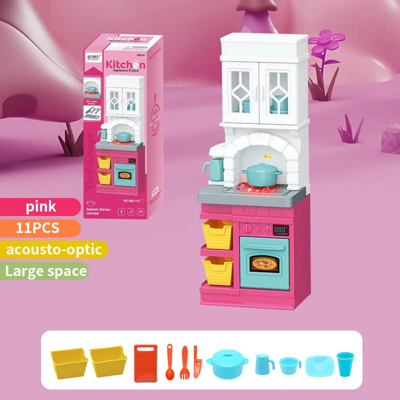 DIY Kid Play House Simulation Kitchen Pretend Toys Kitchenware Lighting and Sounds Cooking Game Set Children Fun Educational Toy.