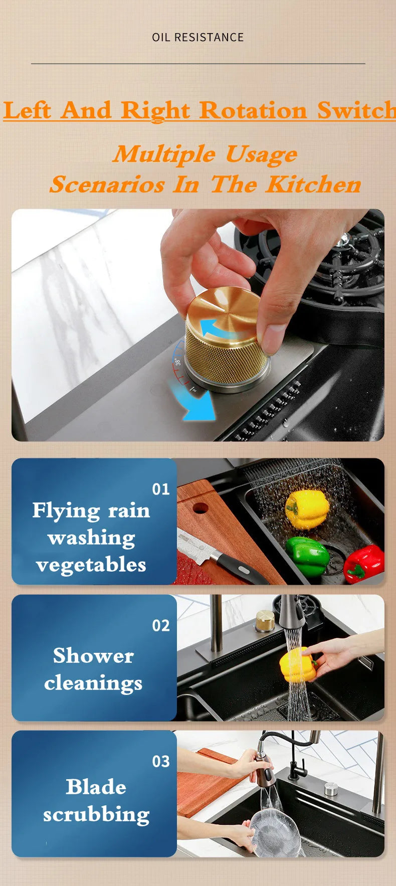 Wasserfall-Küchenspüle aus Edelstahl 304, Zughahn, Einzelschlitz, Hochdruckbecher, Waschmaschine, Café, Weinbar, Waschbecken