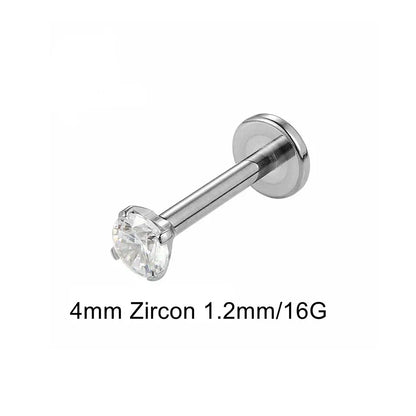 16G 18G Titanium Labret Stud Lip Ring Ear Helix Conch Trage Earring 2-4mm Zircon 0.9mm Internally Threaded Body Piercing Jewelry