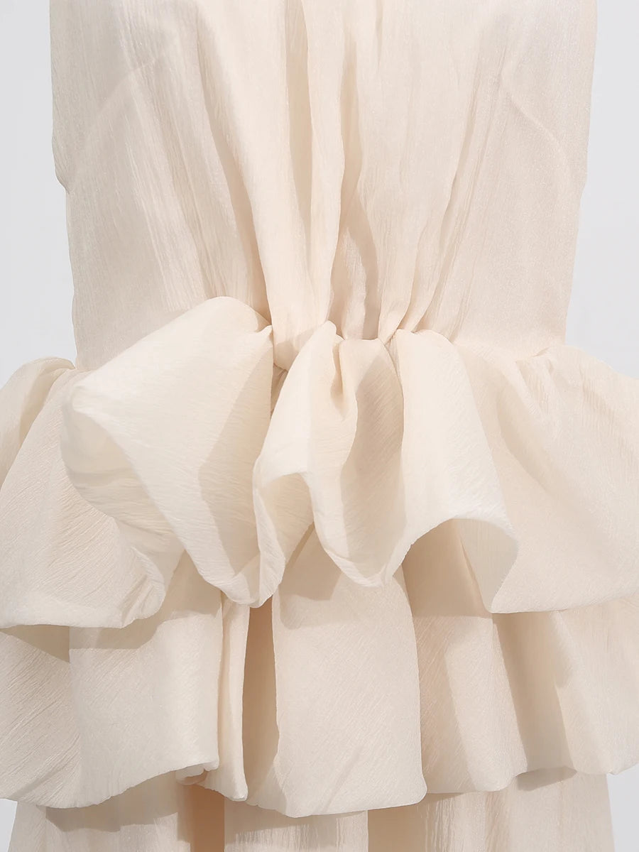 VGH Solide Abend Gespleißt Rüschen Maxi Kleider für Frauen High Neck Ärmellose Tunika Temperament Zeremonie Kleid Weibliche Kleidung