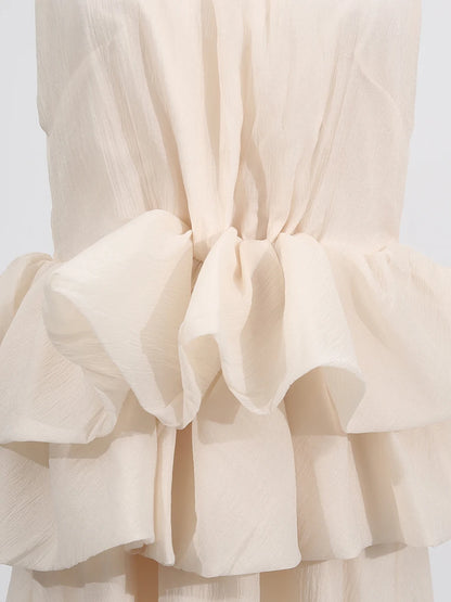 VGH Solide Abend Gespleißt Rüschen Maxi Kleider für Frauen High Neck Ärmellose Tunika Temperament Zeremonie Kleid Weibliche Kleidung