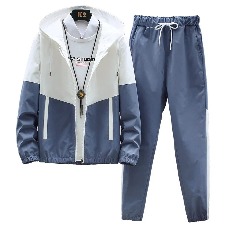 New Men's Sportswear Set Casual Loose Fit Sweatpants with Drawstring Two-Piece Korean Style Autumn Collection.