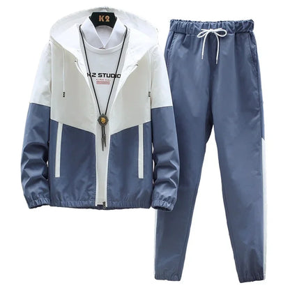New Men's Sportswear Set Casual Loose Fit Sweatpants with Drawstring Two-Piece Korean Style Autumn Collection.