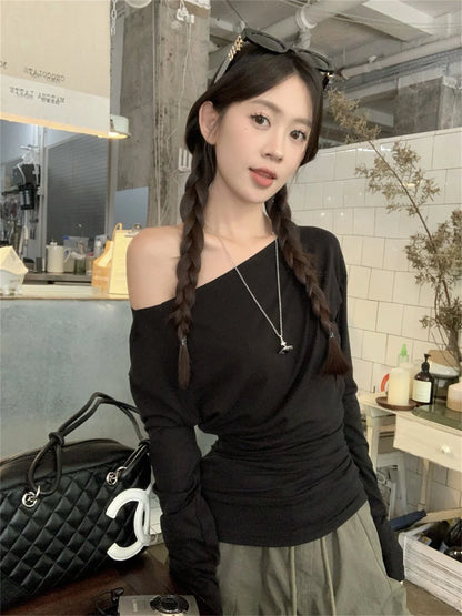 Women Sexy Off Shouder Tops 2025 Fashion New In Y2k Hot Girl Slim Long Sleeve Shirts Solid Autumn Spring Chic T-shirt Streetwear.