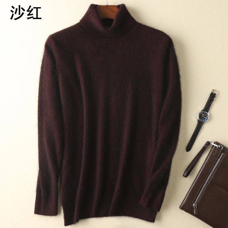 Men's 100% pure Mink Knitted Sweater Turtleneck Large Size Casual Pullover Autumn Winter New Base Shirt Men Warm High Lapels Top