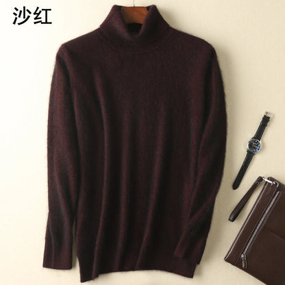 Men's 100% pure Mink Knitted Sweater Turtleneck Large Size Casual Pullover Autumn Winter New Base Shirt Men Warm High Lapels Top