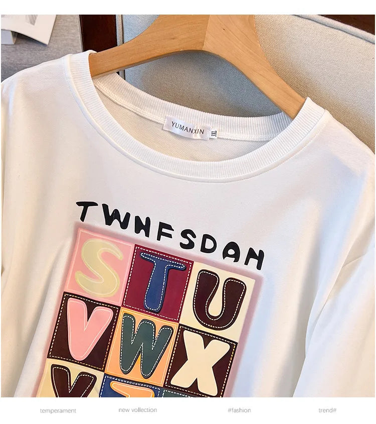 175 kg Plus Größe Damen Büste 170 Frühling Herbst lose Langarm Druck Brief Pullover Sweatshirts 4XL 5XL 6XL 7XL 8XL 9XL.