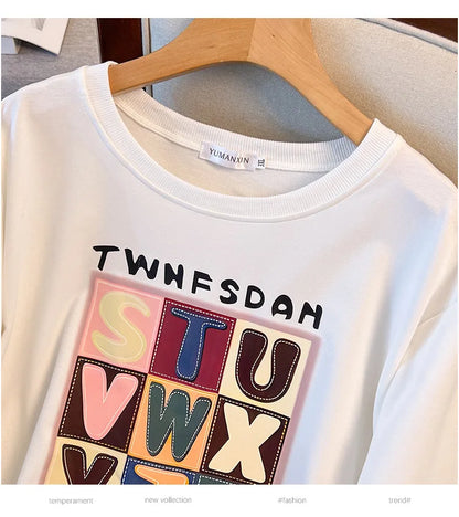 175 kg Plus Größe Damen Büste 170 Frühling Herbst lose Langarm Druck Brief Pullover Sweatshirts 4XL 5XL 6XL 7XL 8XL 9XL.