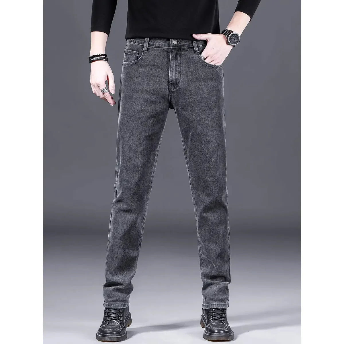 High-End Fashionable Men's Straight Leg Casual Jeans Trendy Loose Fit Autumn Winter New Arrival Versatile Long Trousers.