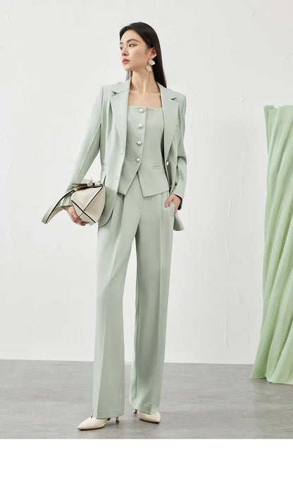 SENTUBILA 3 Piece Blazer Pant Suit Sets Women 2025 Autumn Suit Jacket Waistcoat Dress Pant Office Outfit Matching Set 141Z53565