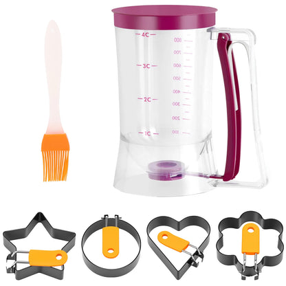 Handheld Batter Dispenser with Fried Egg Mold Set Pancake Cupcake Batter Dispenser Muffin Waffles Pastry Paste Distribution Tool.