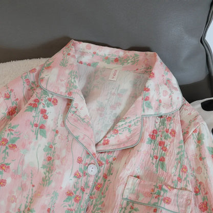 Autumn and Winter Pajamas Women Long Sleeve Pants Cardigan Sweet Print Cartoon Student Plus Size Loungewear Two-Piece Set.