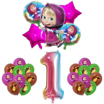 Mashas und Bär Geburtstag Party Dekoration Cartoon Thema Luftballons Kinder Event liefert Einweggeschirr Hintergrund